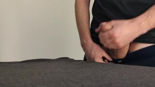 Boy Jerking Uncut Dick and Shoots a Load Cum after Work