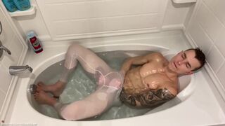 Muscle Hunk Spandex Bath Sensual Masturbation Sexy Ripped Daddy Wet & Hard in see through Spandex - 11 image
