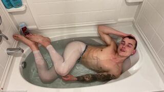 Muscle Hunk Spandex Bath Sensual Masturbation Sexy Ripped Daddy Wet & Hard in see through Spandex - 9 image