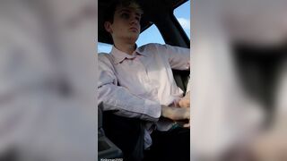 Twink Gets Risky and Cums in the Car while Waiting in the Parking Lot. - 1 image