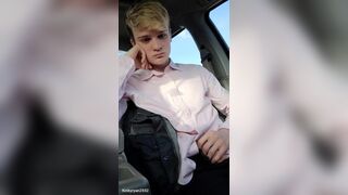 Twink Gets Risky and Cums in the Car while Waiting in the Parking Lot. - 15 image