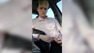 Twink Gets Risky and Cums in the Car while Waiting in the Parking Lot. - 2 image