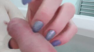 Twink Teen uses Nails to Tease Cock | Close up of Cumshot and Scratching with Acrylics