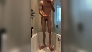 Barely Legal Smooth Teen Boy Wanks in Shower Moaning until he Cums - 8 image