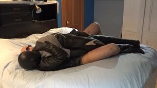 Leather Jacketed Pantyhosed Cowboy Plays with his Crop Top Dummy