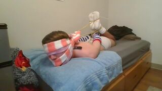 Cross Tied Thick Fuzzy Socks Vibrator Sweaty Sock Gagged