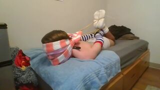 Cross Tied Thick Fuzzy Socks Vibrator Sweaty Sock Gagged