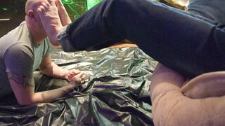 VERY VERY HARD BDSM session with FOOT MASTER with HUGE LEGS in jeans - HARD FACE SLAP and GAGGING - 3 image
