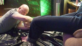 VERY VERY HARD BDSM session with FOOT MASTER with HUGE LEGS in jeans - HARD FACE SLAP and GAGGING - 8 image