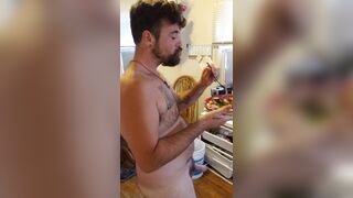 Naked salad toss: eating and hanging out with my dogs