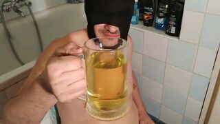 Slave gagging throat fucked after he drink a huge glass of piss HD