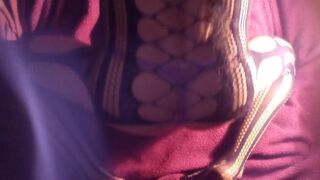 Purple thong with fishnet bodysuit and fleshlight fuck XXX cumshot xxxprecumdrip 8 inch uncut cock crossdresser orgasm - 13 image