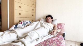 A horny morning scene of a perverted Japanese amateur male.