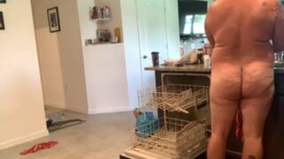 Dad bod naked man doing dishes - 7 image