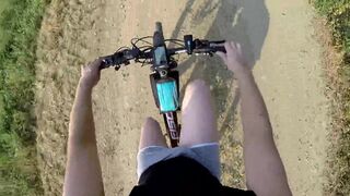 Naked and horny in public - POV cam - Riding nude in nature, shaved body, exhibitionist masturbate to cumshot - 2 image