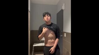 Fit asian twink bathroom jerkoff - 1 image