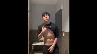 Fit asian twink bathroom jerkoff - 1 image