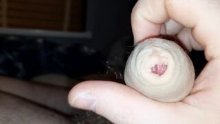 EDGING AN UNCUT COCK - BIG CUMSHOT ON MYSELF - 6 image