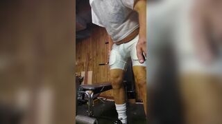 Night time practice ending, then coach pumps cock in weight room - 3 image