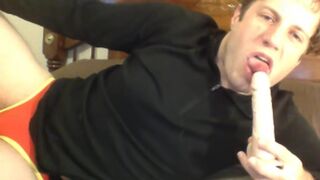 Straight Dude Solo Dildo Play on Webcam - 1 image