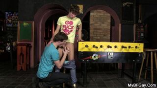 Teen boy rides cock till wife comes in