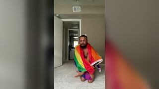 Young College Fat Booty Black Guy Dances in Rainbow Flag - 1 image