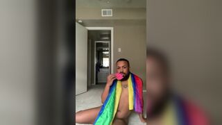 Young College Fat Booty Black Guy Dances in Rainbow Flag - 3 image