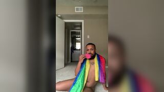 Young College Fat Booty Black Guy Dances in Rainbow Flag
