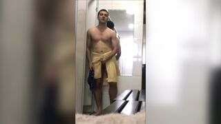 Posing and wanking in front of the mirror in the locker room - 3 image