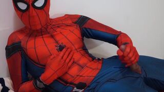 Lustful Spiderman Masturbates, Discharges Web. - 1 image