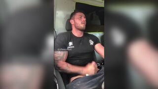 Glamorous straight jerking off whilst driving his work - 2 image