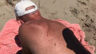 Public beach: engulfing and pumping a stranger aged chap