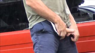 Hawt uncut truckers pissing in public - foreskin & void urine spy - 1 image
