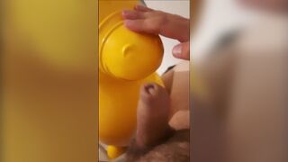 Hard pecker and inflatable Rody toy until jizz flow