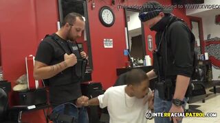 White Hunks bonks Ebon Thug at the Barbershop and cum on his face!