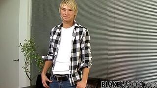 Golden-Haired British twink Jesse jerking off solo after interview - 1 image