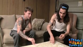 Tattooed str8 chaps tugging hard - 1 image