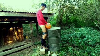 Twink is hard pumping a pumpkin in the garden - 5 image