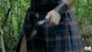 Cute Shirtless Stud in Scottish Kilt Playing with Jock after Hard Work - 4 image