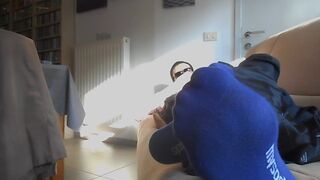 Jerking in knee-length navy MySocks & darksome loafers