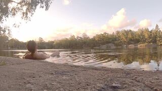 Jerking off in lake ejaculation