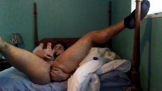 Jerking Off on Ottoman with Legs Up and Fingering.