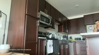 Nude Cooking Masturbation Bubble Booty Large Weenie Oiled up Muscle Chap Cooks & Cums on Food & Eats it - 2 image