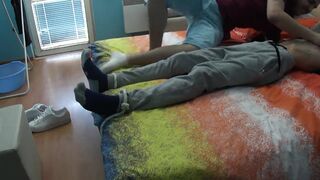 Teenager Bamia Tickled Topless in Soccer Socks