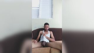 Hot Guy with Huge Penis Cums on the Couch - 3 image