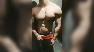 Muscle Guy Jerk off in Gym Showers - 2 image