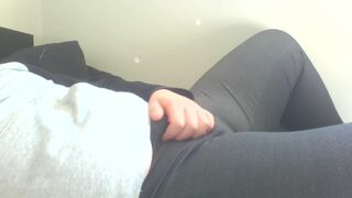 Sweaty Chubby Teen Jerks in Tight Workout Pants - 2 image