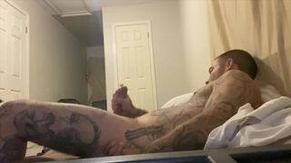 Real Spy!Tatted Str8 Redneck Boy Caught Playing/Jacking on Bed! - 3 image