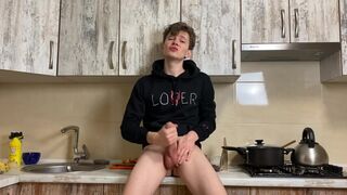 Horny College Boy Wanking at Kitchen in Сhummery & Monster Cock / Big Load - 2 image