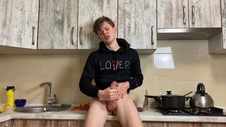 Horny College Boy Wanking at Kitchen in Сhummery & Monster Cock / Big Load - 3 image